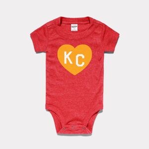 Charlie Hustle Baby Onesie with KC Chiefs KC Heart Design